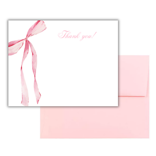 Pink Watercolor Bow Thank You Notes & Envelopes (set of 15)